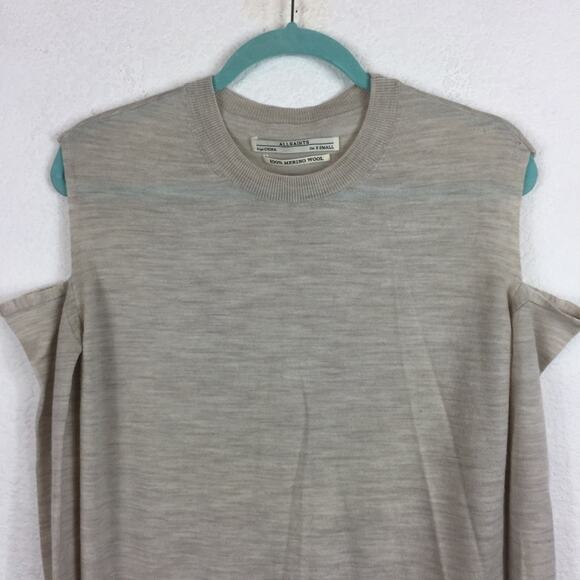 All Saints Elton Cream Merino Wool Sweater XS Cut Out Shoulder Lightweight - Picture 4 of 12